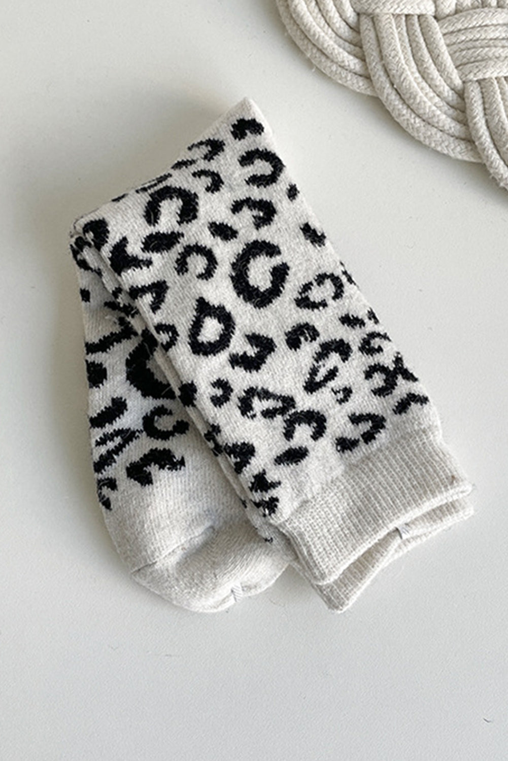 White Leopard Ribbed Edge Tube Socks Socks JT's Designer Fashion