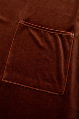 Coffee Plus Size V Neck Collared Pleated Back Rounded Hem Velvet Dress Plus Size Mini Dresses JT's Designer Fashion