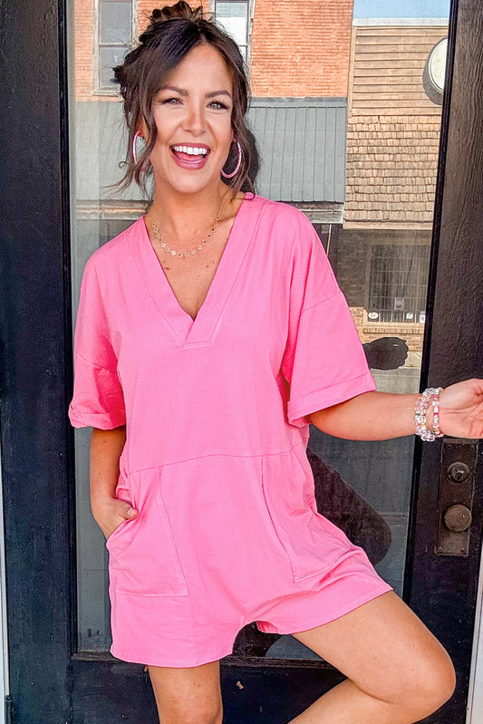 Bonbon Loose Half Sleeve V Neck Knit Romper Bottoms JT's Designer Fashion