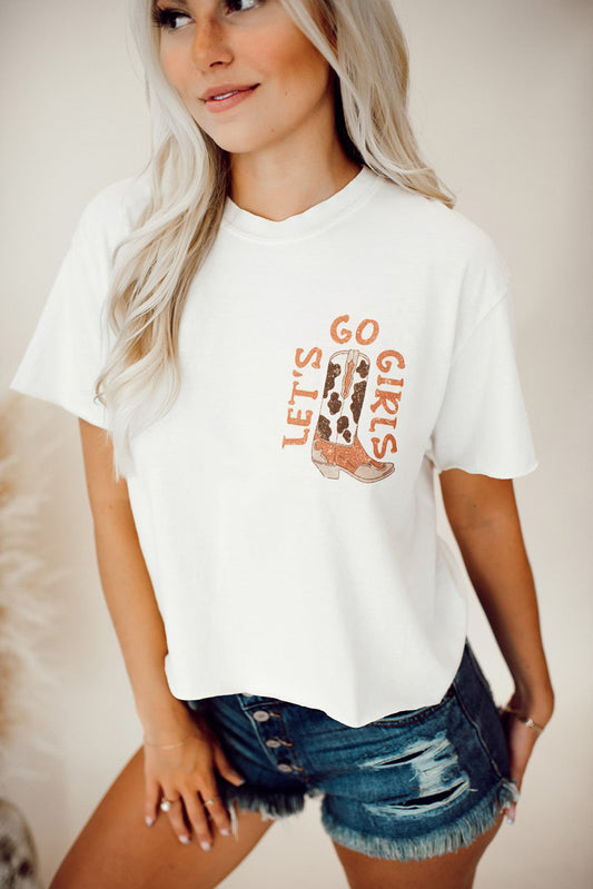 White Double-Side Cowboy Hat & Boots Graphic Tee Graphic Tees JT's Designer Fashion