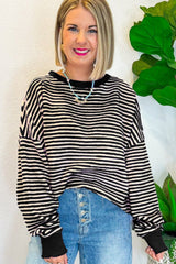 Black Stripe Loose Drop Shoulder Long Sleeve Top Long Sleeve Tops JT's Designer Fashion