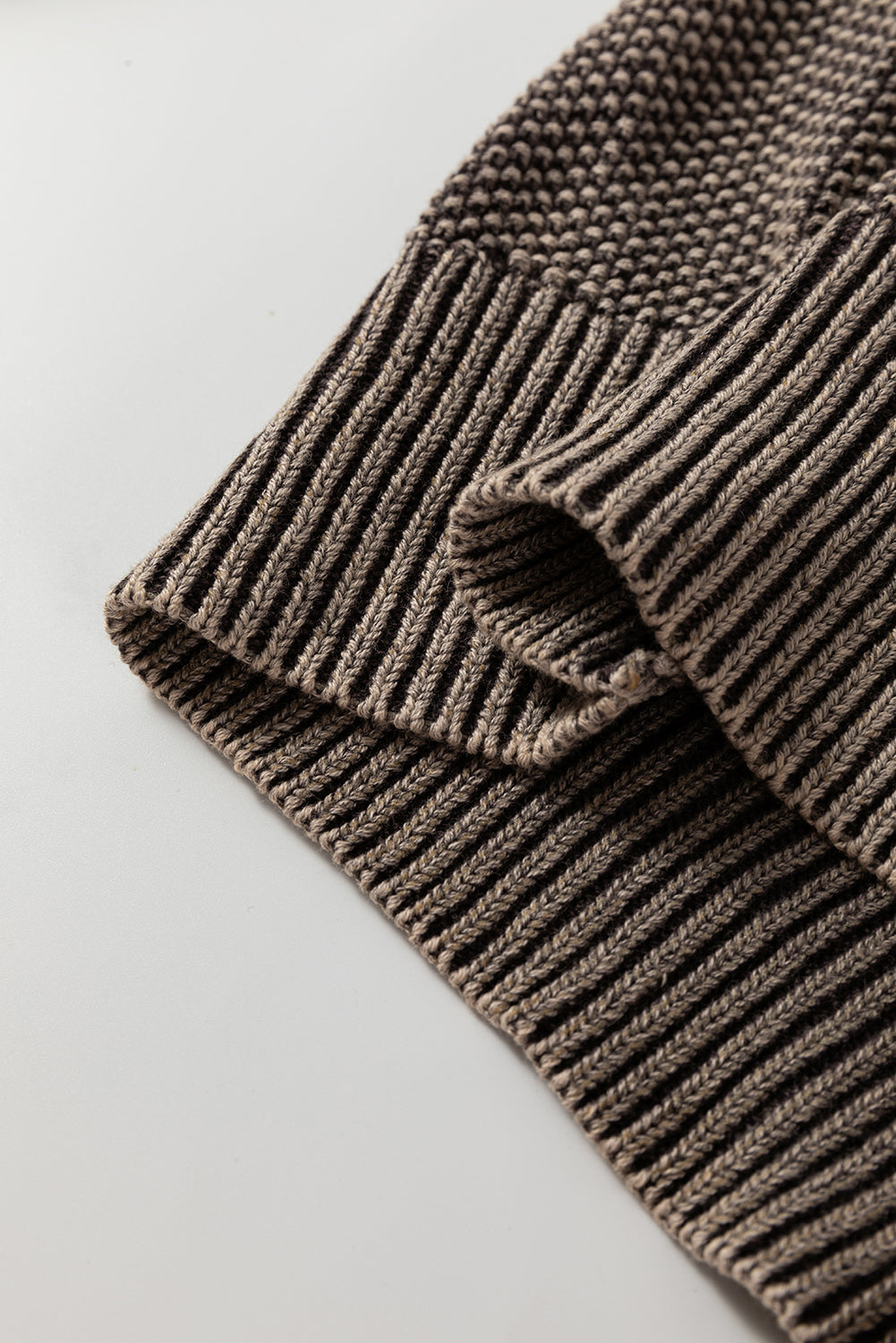 Dark Brown Contrast Cable Knit Sleeve Casual Sweater Sweaters JT's Designer Fashion
