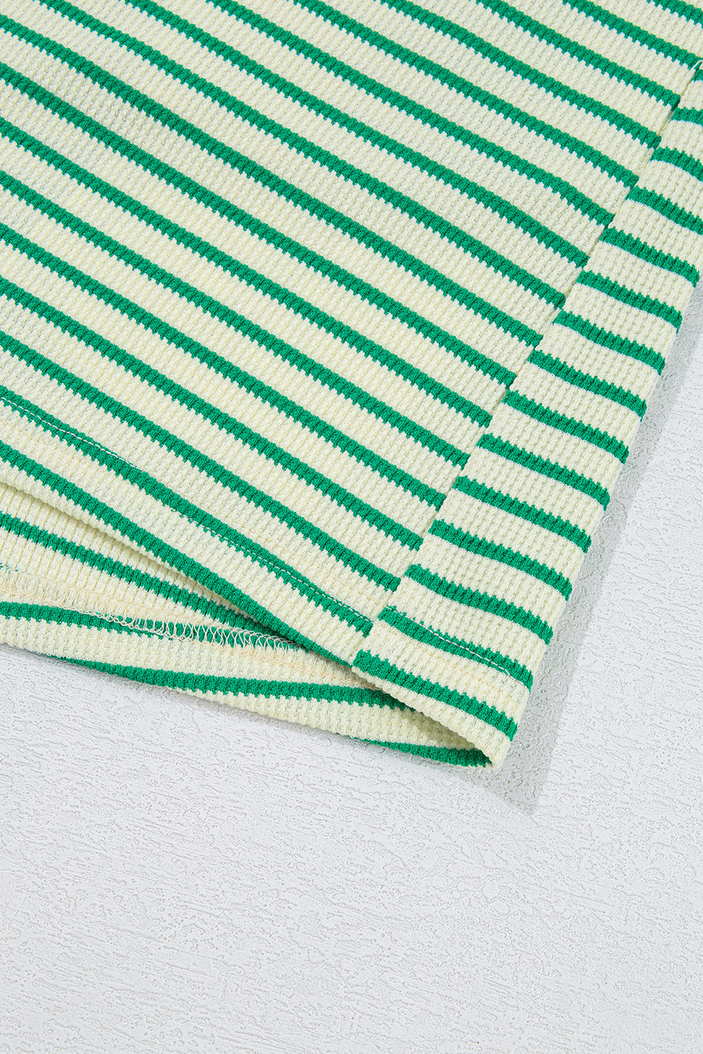 Green Stripe Textured Short Sleeve Collared Buttoned Waist Tie Romper Jumpsuits & Rompers JT's Designer Fashion