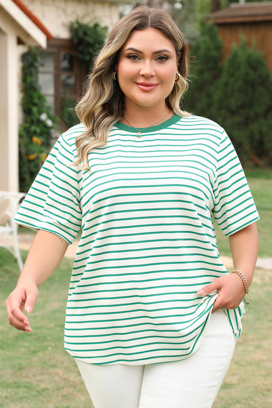 Green Stripe Plus Size St Patricks Day Round Neck T Shirt Plus Size Tops & Tees JT's Designer Fashion