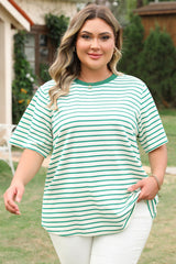 Green Stripe Plus Size St Patricks Day Round Neck T Shirt Plus Size Tops & Tees JT's Designer Fashion