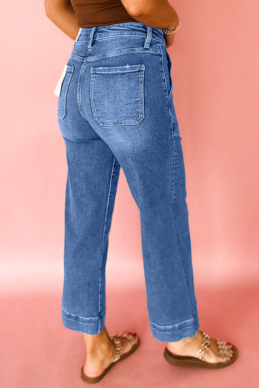 Sky Blue Cropped High Rise Wide Leg Jeans Jeans JT's Designer Fashion