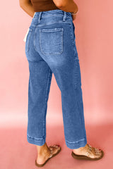 Sky Blue Cropped High Rise Wide Leg Jeans Jeans JT's Designer Fashion