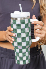 Blackish Green Full Rhinestone Checkerboard Handled Tumbler 40oz Tumblers JT's Designer Fashion