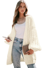 White Chunky Oversize Knit Drop Shoulder Puff Sleeve Cardigan Cardigans JT's Designer Fashion