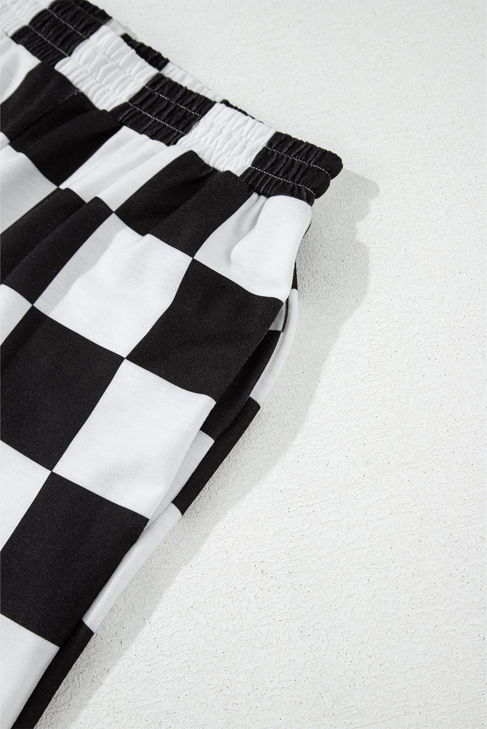 Black Checkerboard Elastic Waist Pocketed Joggers Pants & Culotte JT's Designer Fashion
