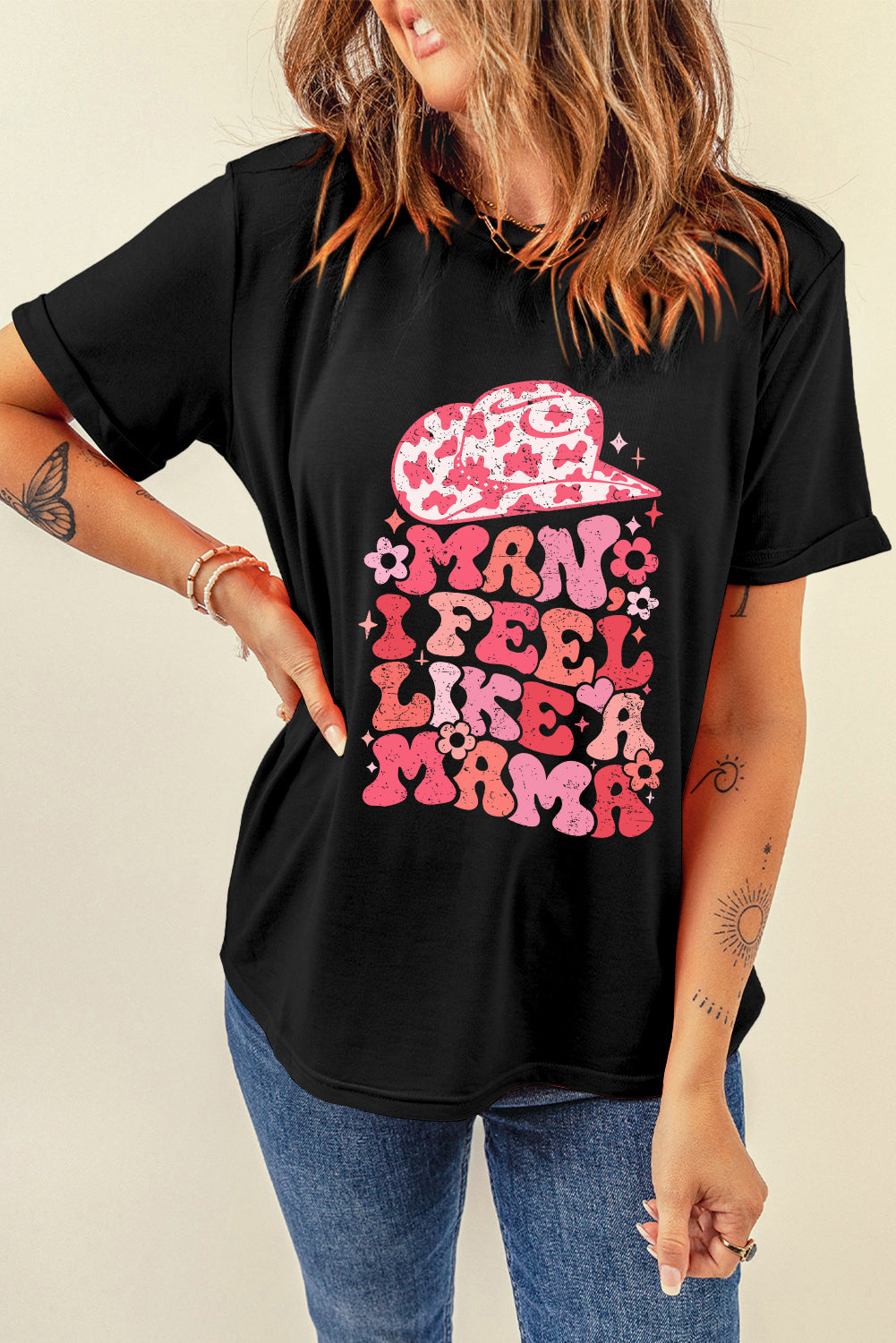 Black MAN I FEEL LIKE A MAMA Graphic Tee Graphic Tees JT's Designer Fashion