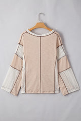 Parchment Crochet Detail Exposed Seam High Low Loose Top Long Sleeve Tops JT's Designer Fashion