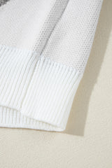 White Contrast Flower Half Zipper Stand Neck Sweater Sweaters JT's Designer Fashion
