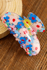 Light Blue Vibrant Flower Print Transparent PVC Hair Clip Headwear JT's Designer Fashion