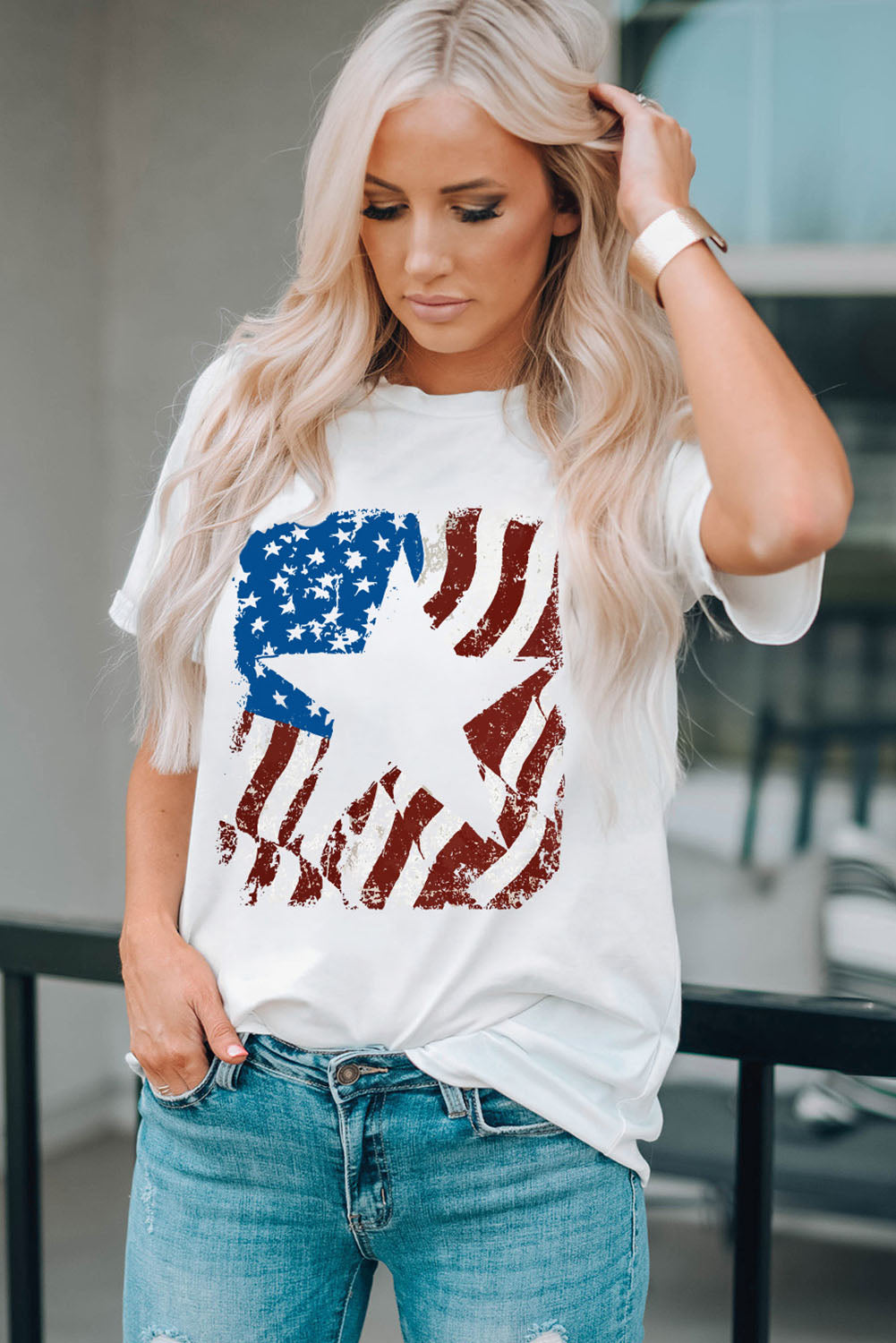 White American Flag Star Graphic Crew Neck T Shirt Graphic Tees JT's Designer Fashion