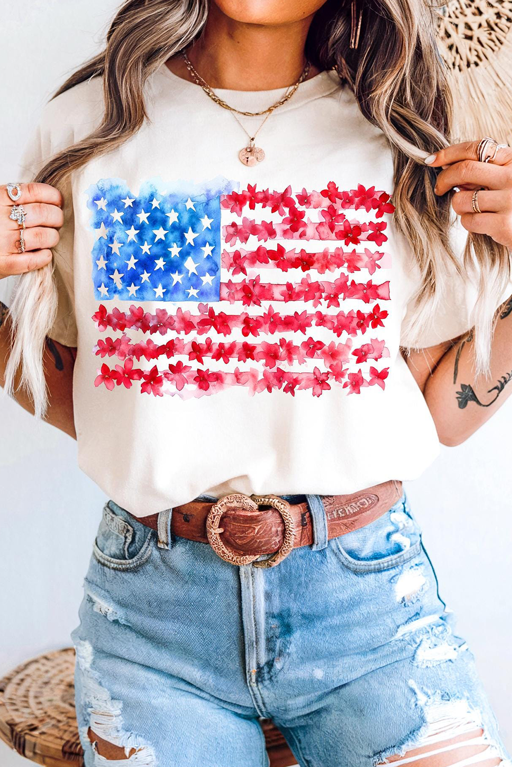White Flag Graphic Crew Neck Tee Graphic Tees JT's Designer Fashion