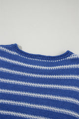 Sky Blue Stripe Drop Shoulder Casual Sweater Sweaters JT's Designer Fashion