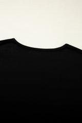 Black Floral Mesh Patchwork Loose V Neck Plus Size T Shirt Plus Size Tops & Tees JT's Designer Fashion