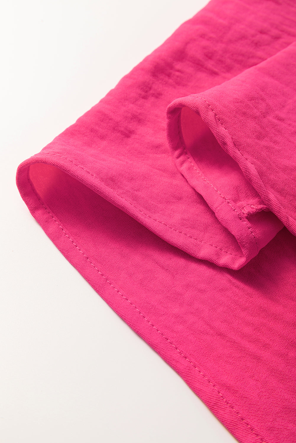 Rose Red Solid Color Shirred Cuff Notch V Neck Blouse Blouses & Shirts JT's Designer Fashion