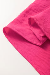 Rose Red Solid Color Shirred Cuff Notch V Neck Blouse Blouses & Shirts JT's Designer Fashion
