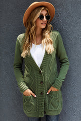 Green Front Pocket and Buttons Closure Cardigan Sweaters & Cardigans JT's Designer Fashion