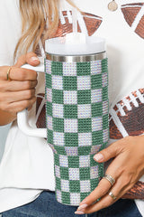 Blackish Green Full Rhinestone Checkerboard Handled Tumbler 40oz Tumblers JT's Designer Fashion