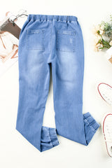 Sky Blue Pocketed Distressed Denim Joggers Jeans JT's Designer Fashion