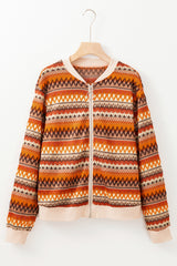 Orange Boho Striped Zip Up Long Sleeve Jacket Jackets JT's Designer Fashion