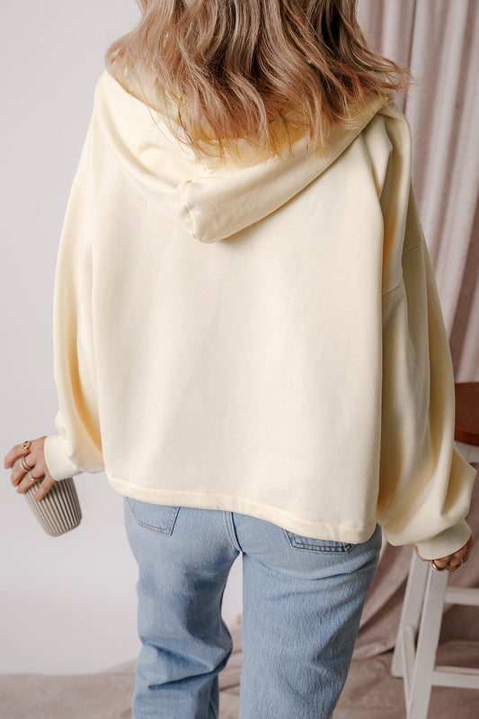 Beige Fleece Lined Half Zipper Kangaroo Pockets Loose Hoodie Sweatshirts & Hoodies JT's Designer Fashion