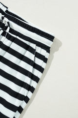 Black Stripe Lace-up Waist Casual Flared Pants Pants & Culotte JT's Designer Fashion
