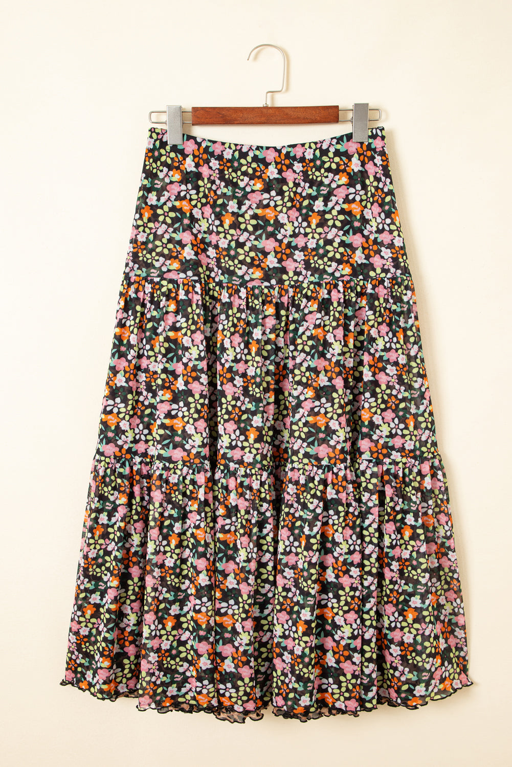 Brown Leopard Floral Reversible Ruffle Hem Maxi Skirt Skirts & Petticoat JT's Designer Fashion