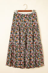 Brown Leopard Floral Reversible Ruffle Hem Maxi Skirt Skirts & Petticoat JT's Designer Fashion