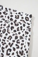 White Leopard Frayed Hem Denim Shorts Bottoms JT's Designer Fashion