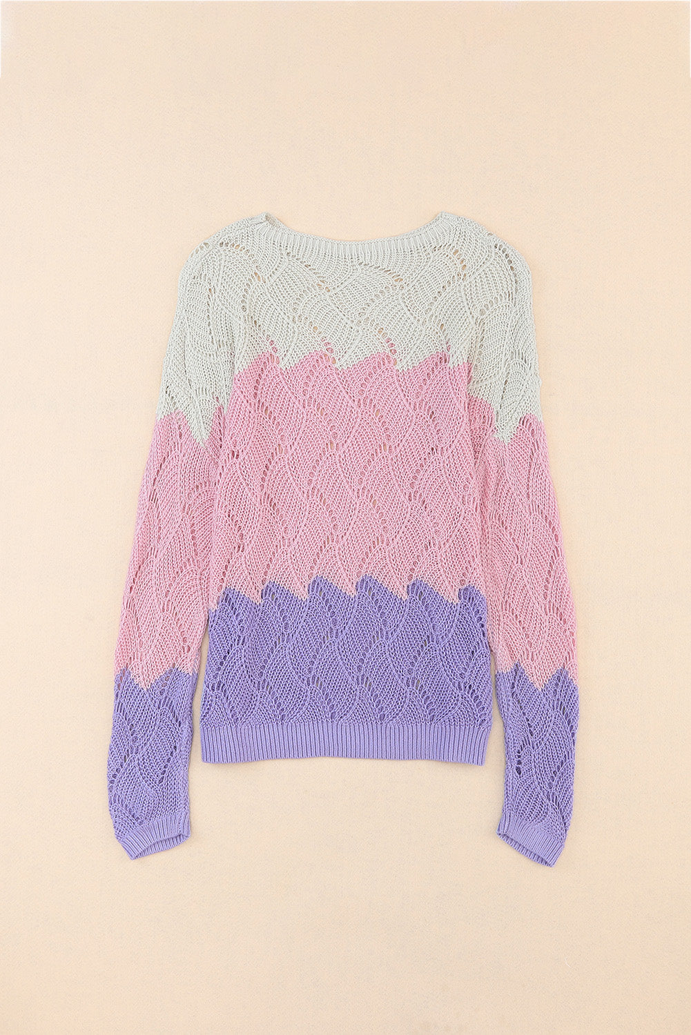 Pink Color Block Hollow Knitted Loose Sweater Sweaters JT's Designer Fashion