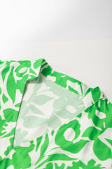 Green Floral Print Puff Half Sleeve V Neck Babydoll Dress Floral Dresses JT's Designer Fashion