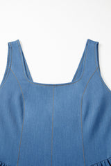 Myosotis Square Neck Pleated Waist V Cut Backless Tied Fit and Flare Dress JT's Designer Fashion