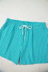 Sky Blue Stripe V Neck Tee and Casual Short Set Short Sets JT's Designer Fashion