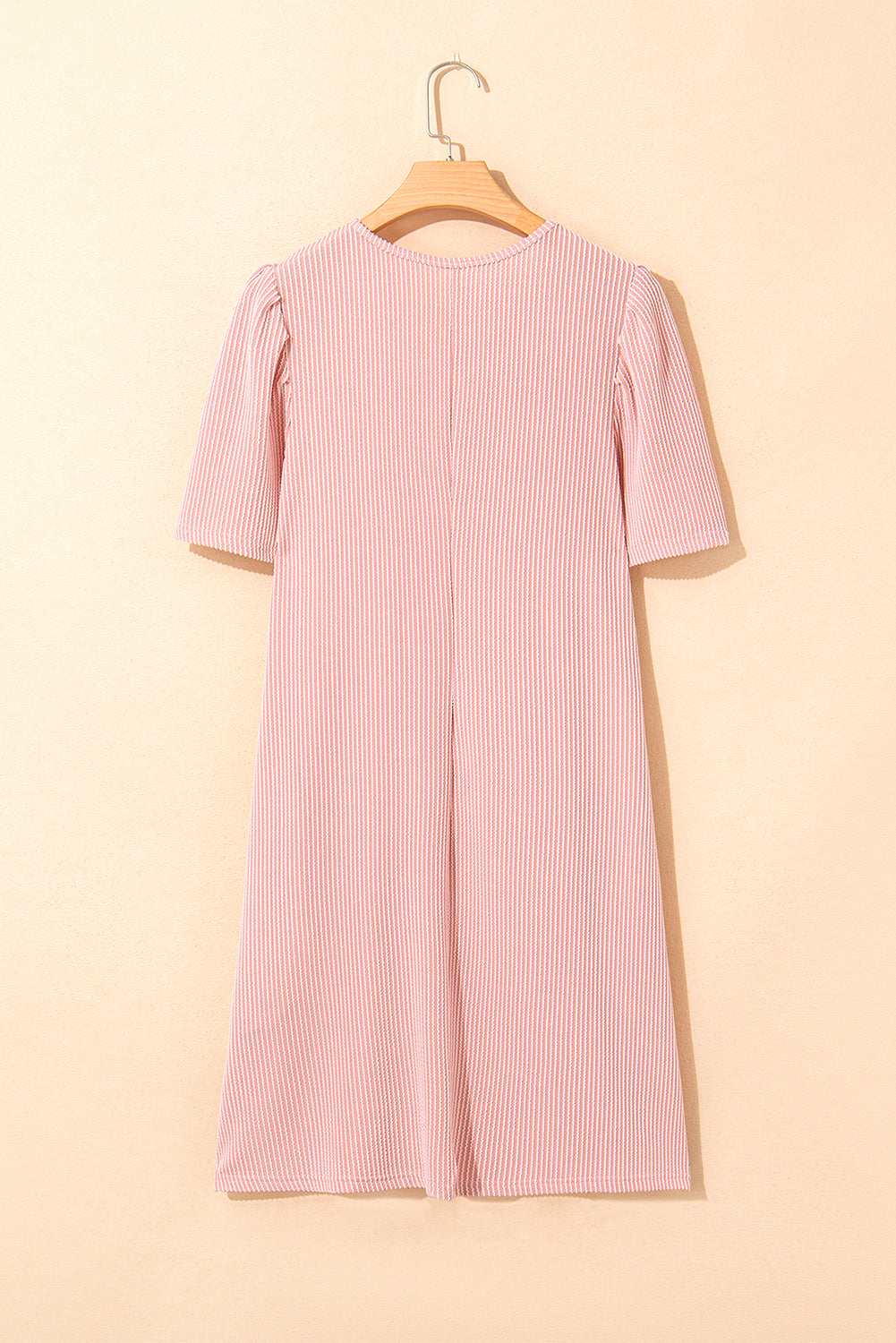 Blossom Corded Knit Crew Neck Puff Sleeve Shift Mini Dress T Shirt Dresses JT's Designer Fashion