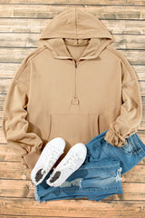 Parchment Fleece Lined Half Zipper Kangaroo Pockets Loose Hoodie Sweatshirts & Hoodies JT's Designer Fashion