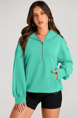 Aruba Blue Solid Kangaroo Pocket Half Zipper Oversized Hoodie Sweatshirts & Hoodies JT's Designer Fashion