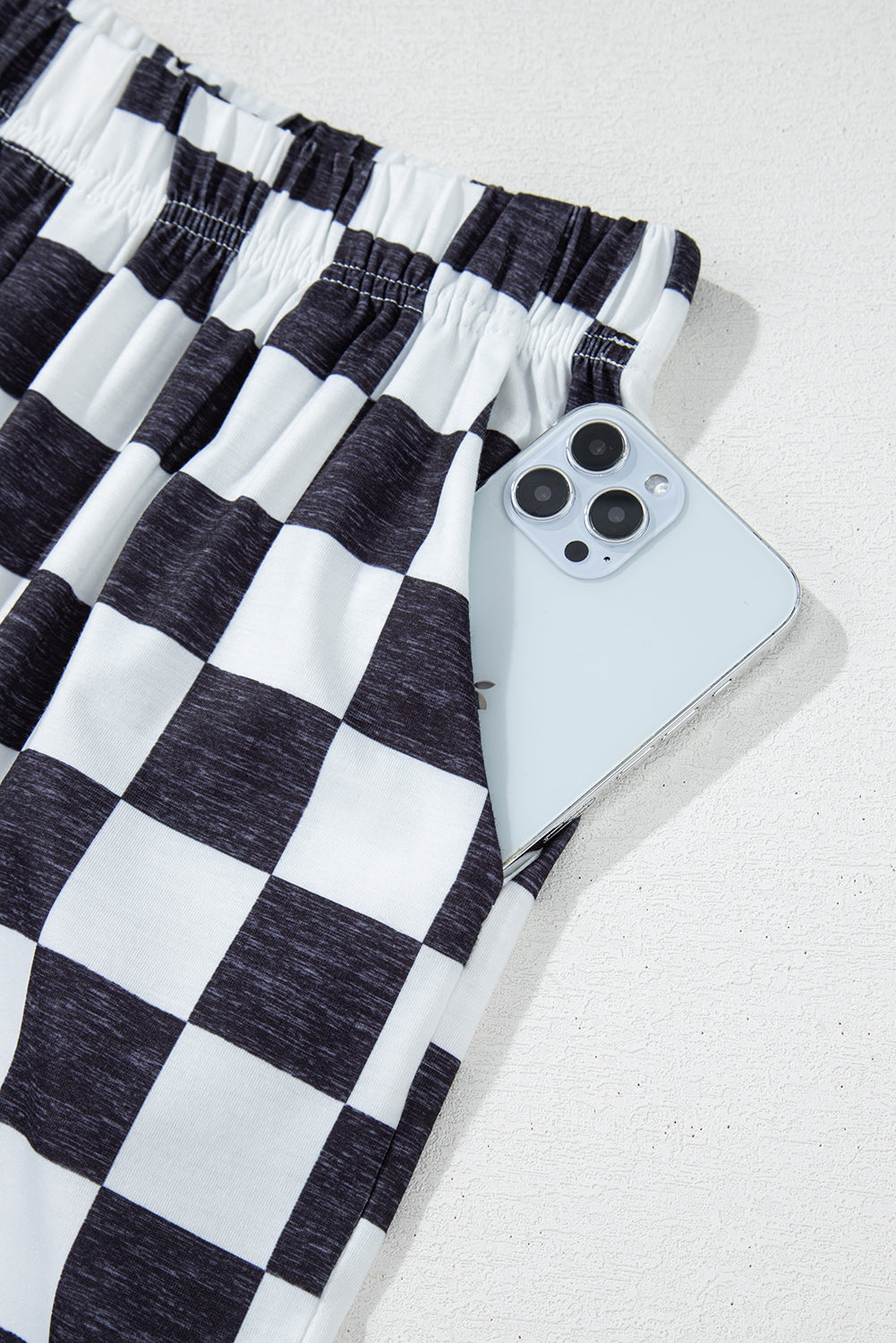 Black 2-Tone Checked Print High Waist Wide Leg Pants Pants & Culotte JT's Designer Fashion