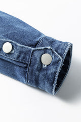 Sky Blue Light Wash Distressed Frayed Long Denim Jacket Denim Jackets JT's Designer Fashion