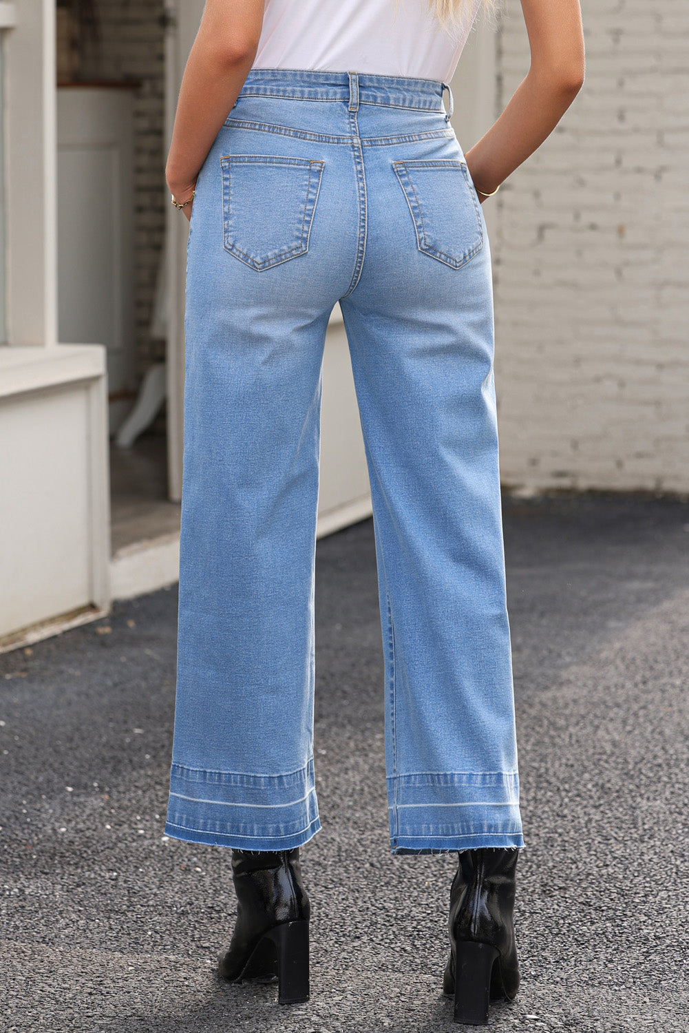 Dusk Blue Raw Hem Straight Leg Loose High Waist Jeans Jeans JT's Designer Fashion