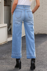 Dusk Blue Raw Hem Straight Leg Loose High Waist Jeans Jeans JT's Designer Fashion