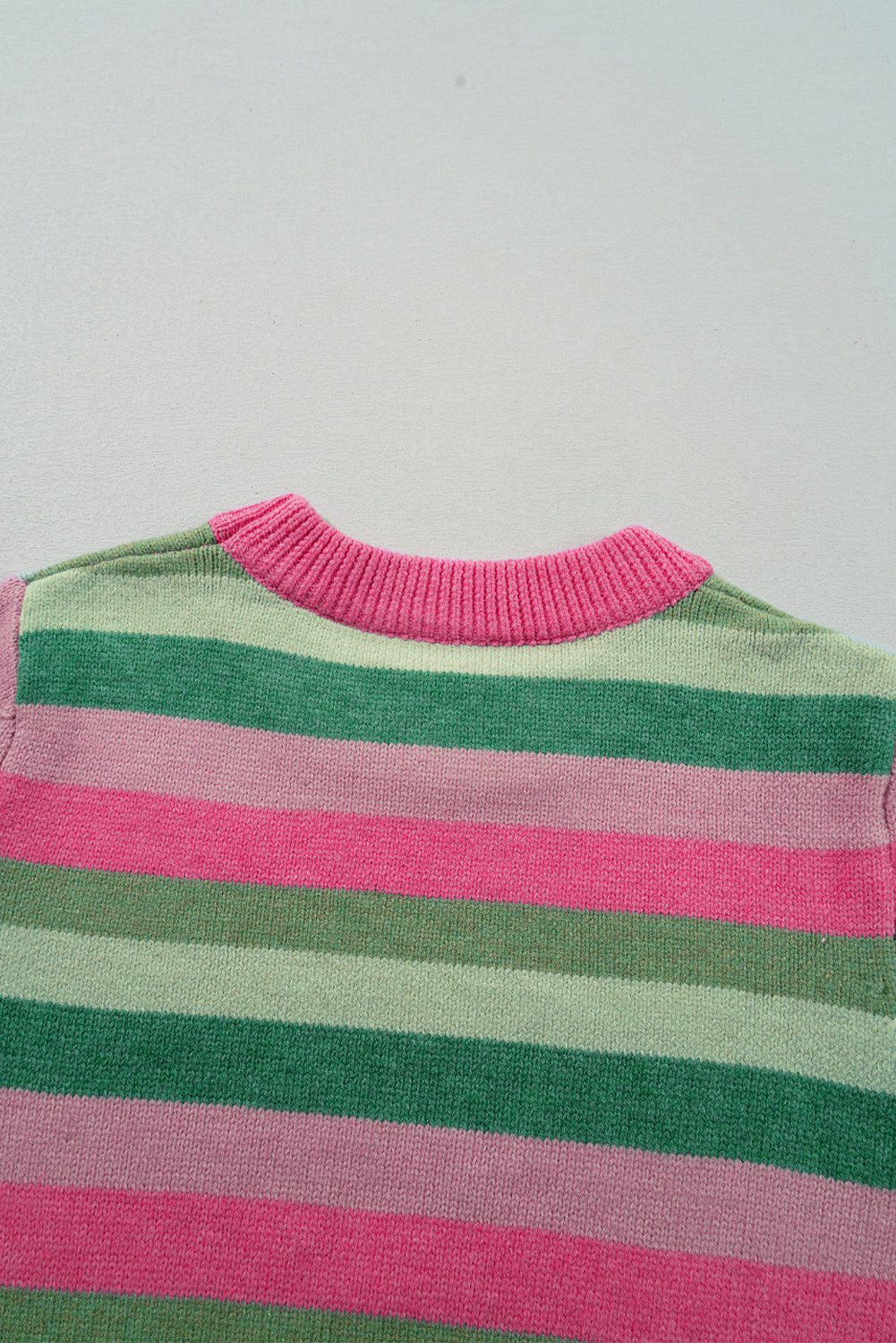 Green Color Block Ribbed Edge Round Neck Sweater Sweaters JT's Designer Fashion