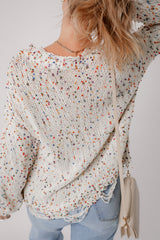 White Colorful Confetti Distressed Knit Sweater Sweaters JT's Designer Fashion