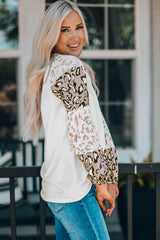 Beige Leopard Print Bubble Sleeve Top Long Sleeve Tops JT's Designer Fashion