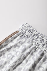 White Leopard Elastic Waist Lace up Contrast Trim Casual Shorts Casual Shorts JT's Designer Fashion