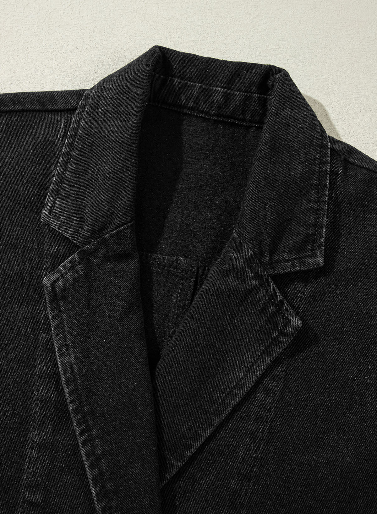 Black Side Pockets Lapel Collar Denim Jacket Denim Jackets JT's Designer Fashion