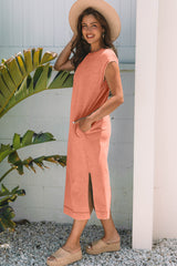 Carrot Mineral Wash Pocketed T-shirt Long Dress T Shirt Dresses JT's Designer Fashion
